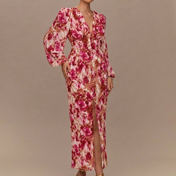 Hot Pink Boho Romantic Jacquard Women's Maxi Dress - Picture 5 of 7